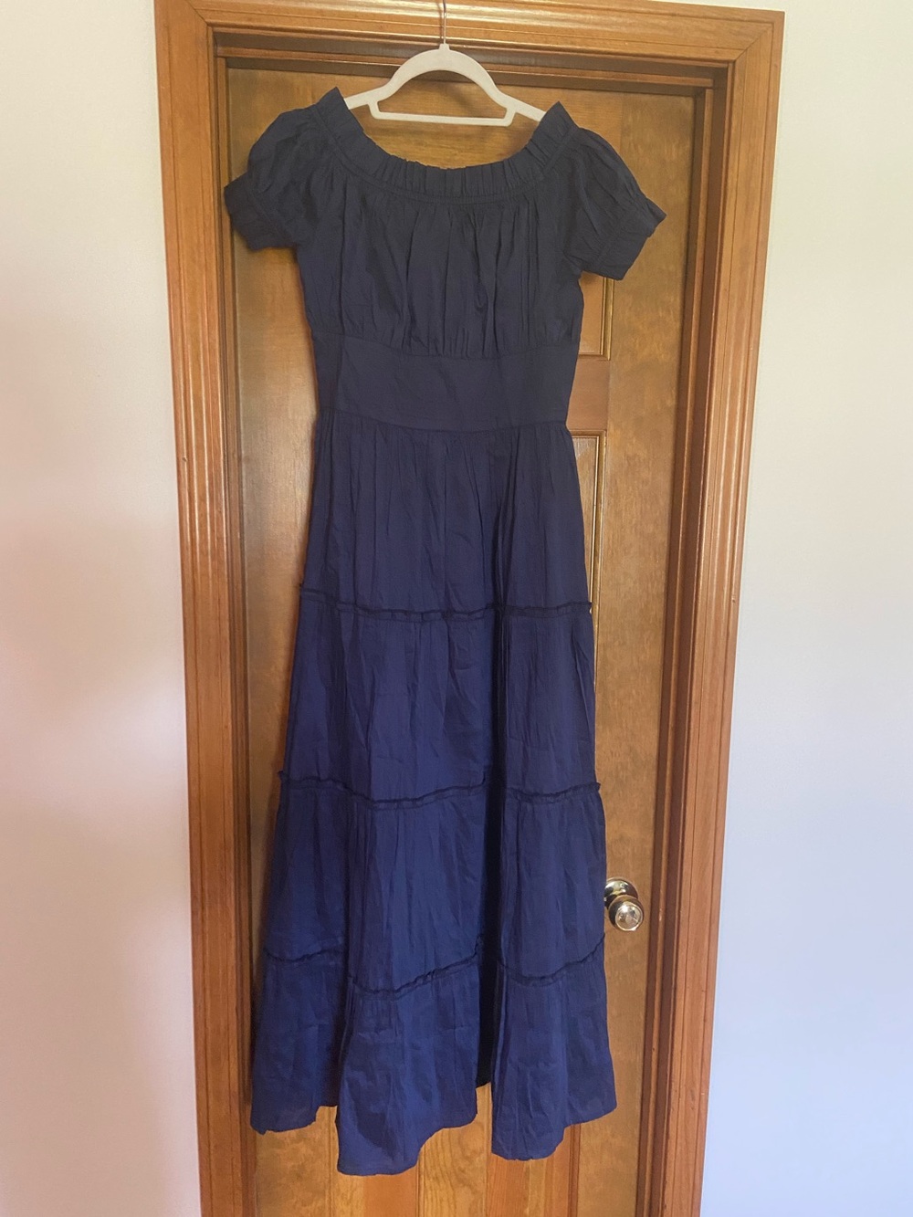 Madison Mathews Navy Blue Silk Maxi Dress